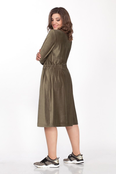 Платье вельветовое с воротником-стойкой и молнией Anna Majewska 1415 болотно-оливковый - фото 4