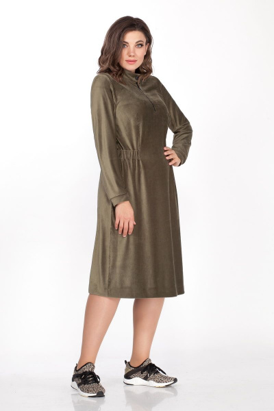 Платье вельветовое с воротником-стойкой и молнией Anna Majewska 1415 болотно-оливковый - фото 2