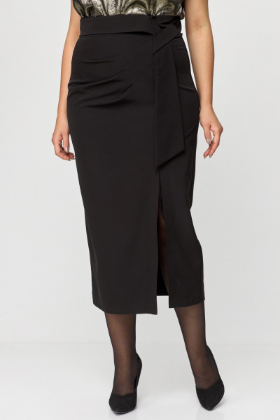 Юбка макси зауженная с складками и разрезом из текстиля ANASTASIA MAK 1146-2 черный - фото 1