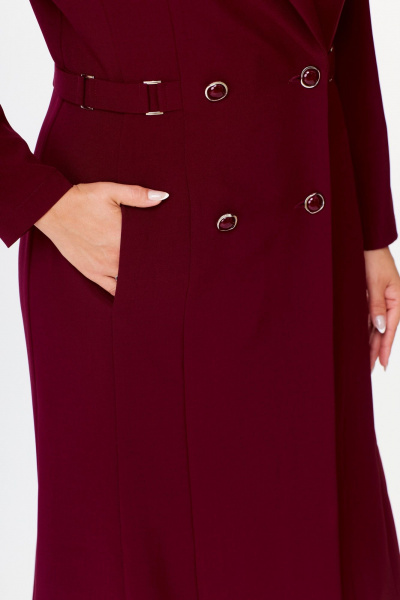 Платье миди винного цвета с двубортной застежкой и декоративными деталями ANASTASIA MAK 1121 винный - фото 9