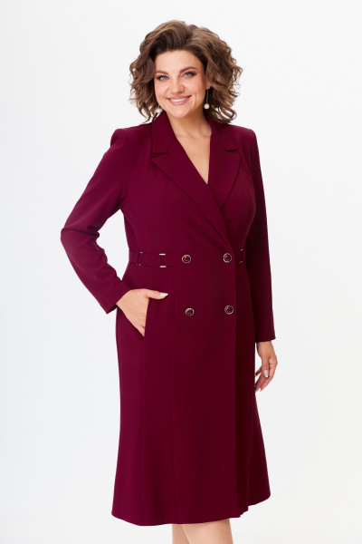 Платье миди винного цвета с двубортной застежкой и декоративными деталями ANASTASIA MAK 1121 винный - фото 7