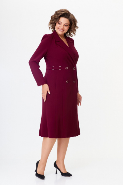 Платье миди винного цвета с двубортной застежкой и декоративными деталями ANASTASIA MAK 1121 винный - фото 3