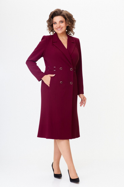 Платье миди винного цвета с двубортной застежкой и декоративными деталями ANASTASIA MAK 1121 винный - фото 2