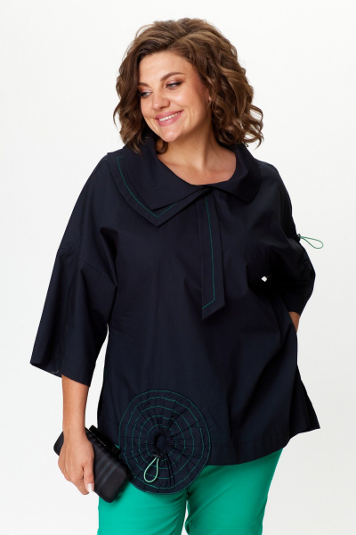 Комбинированный комплект: бохо блуза и хлопковые брюки Michel chic 1385 черный,бирюза - фото 7