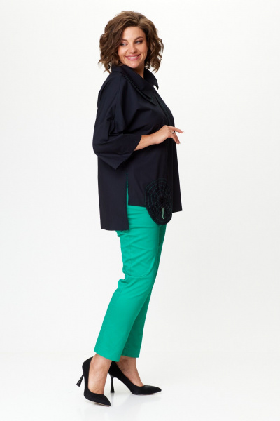 Комбинированный комплект: бохо блуза и хлопковые брюки Michel chic 1385 черный,бирюза - фото 4