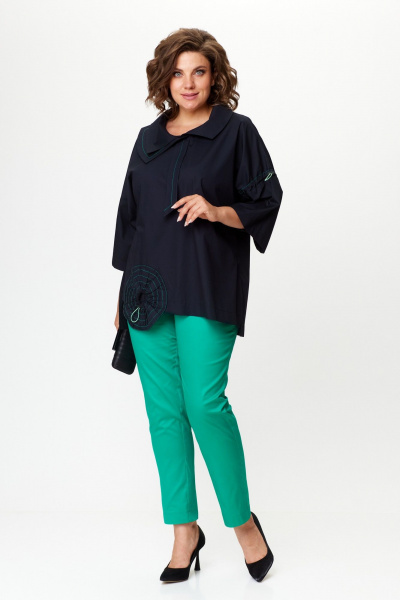 Комбинированный комплект: бохо блуза и хлопковые брюки Michel chic 1385 черный,бирюза - фото 2