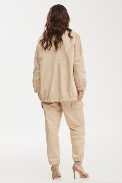 Костюм: жакет-бомбер и карго брюки с карманами из текстиля Магия моды 2474 белый-беж - фото 10