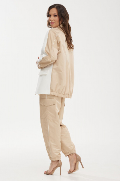 Костюм: жакет-бомбер и карго брюки с карманами из текстиля Магия моды 2474 белый-беж - фото 2