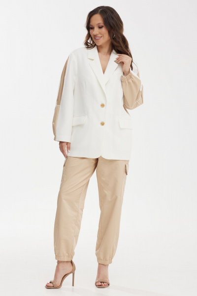 Костюм: жакет-бомбер и карго брюки с карманами из текстиля Магия моды 2474 белый-беж - фото 6