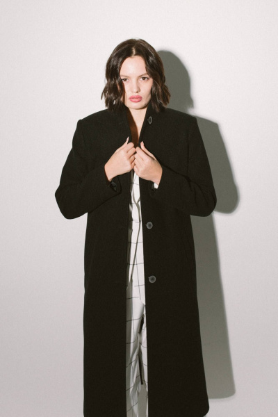 Пальто из драпа с классическим кройом и прорезными карманами MERKI П/ДО.ДР-01 черный - фото 2