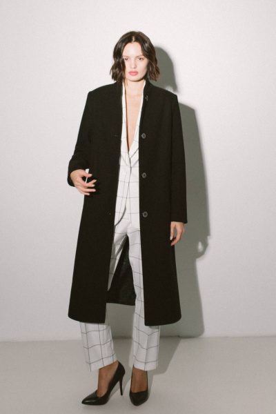 Пальто из драпа с классическим кройом и прорезными карманами MERKI П/ДО.ДР-01 черный - фото 1