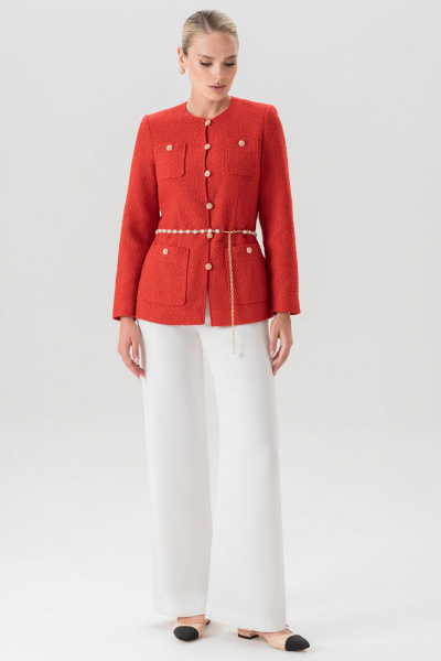 Красивый летний жакет из рогожки с дизайнерским поясом и жемчугом Urs 24-389-1 - фото 12