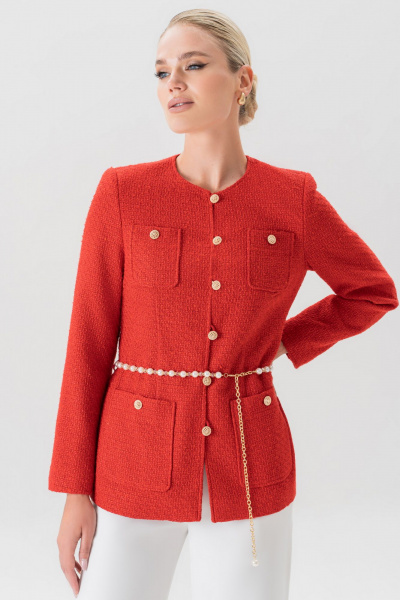 Красивый летний жакет из рогожки с дизайнерским поясом и жемчугом Urs 24-389-1 - фото 11