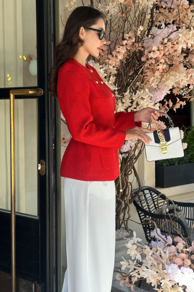 Красивый летний жакет из рогожки с дизайнерским поясом и жемчугом Urs 24-389-1 - фото 10