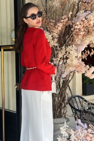 Красивый летний жакет из рогожки с дизайнерским поясом и жемчугом Urs 24-389-1 - фото 9