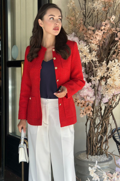 Красивый летний жакет из рогожки с дизайнерским поясом и жемчугом Urs 24-389-1 - фото 7