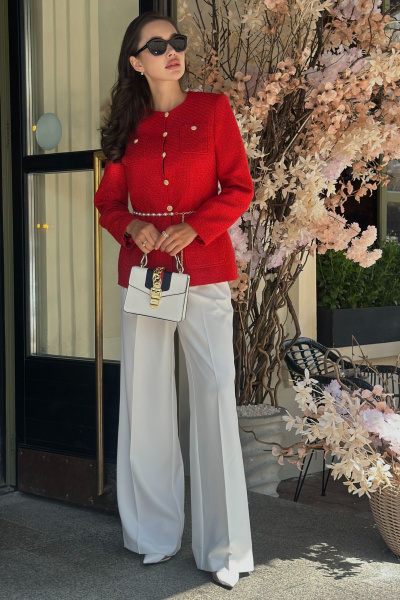 Красивый летний жакет из рогожки с дизайнерским поясом и жемчугом Urs 24-389-1 - фото 5