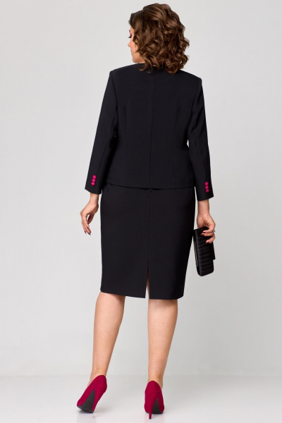 Розовый и черный комплект блузки и юбки для ежедневных образов Мишель стиль 1206 черный-фуксия - фото 2