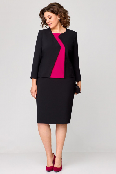Розовый и черный комплект блузки и юбки для ежедневных образов Мишель стиль 1206 черный-фуксия - фото 7