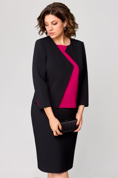 Розовый и черный комплект блузки и юбки для ежедневных образов Мишель стиль 1206 черный-фуксия - фото 5