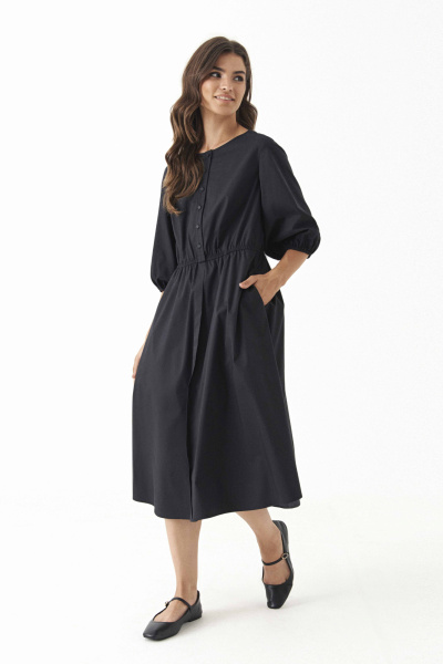 Стильное повседневное платье из текстиля с талиевыми вытачками Панда 187980w черный - фото 1