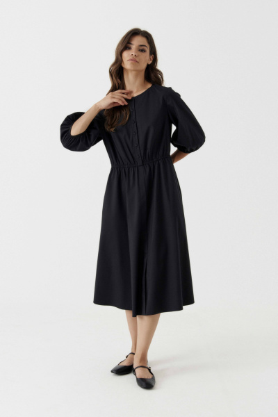 Стильное повседневное платье из текстиля с талиевыми вытачками Панда 187980w черный - фото 2