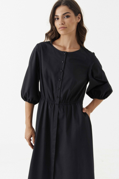 Стильное повседневное платье из текстиля с талиевыми вытачками Панда 187980w черный - фото 4