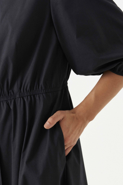 Стильное повседневное платье из текстиля с талиевыми вытачками Панда 187980w черный - фото 5