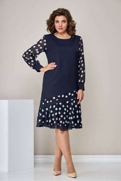 Платье А-силуэта с воланами и вставками шифона Moda Versal П2211 т.синий - фото 2