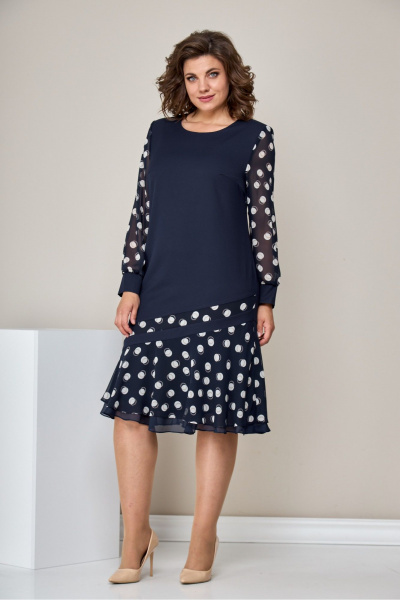 Платье А-силуэта с воланами и вставками шифона Moda Versal П2211 т.синий - фото 1