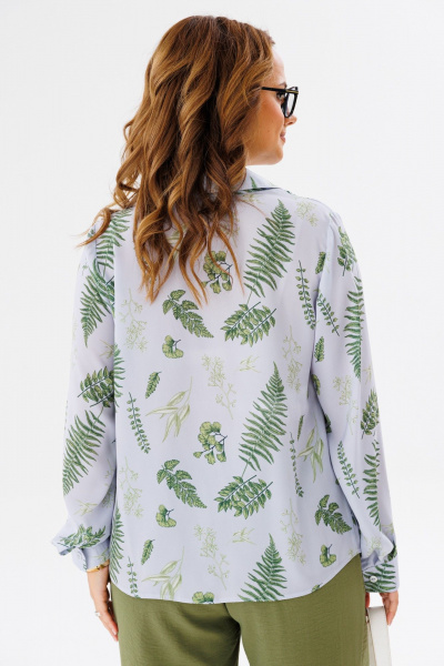 Блуза летняя из блузочной ткани с воротником и коротким рукавом Anastasia 1134.1 серо-голубой(растительный_принт) - фото 7