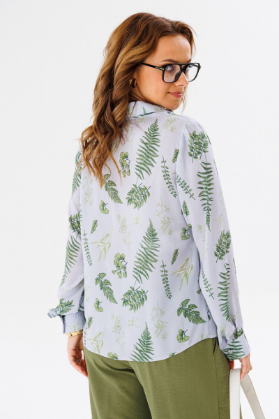 Блуза летняя из блузочной ткани с воротником и коротким рукавом Anastasia 1134.1 серо-голубой(растительный_принт) - фото 6