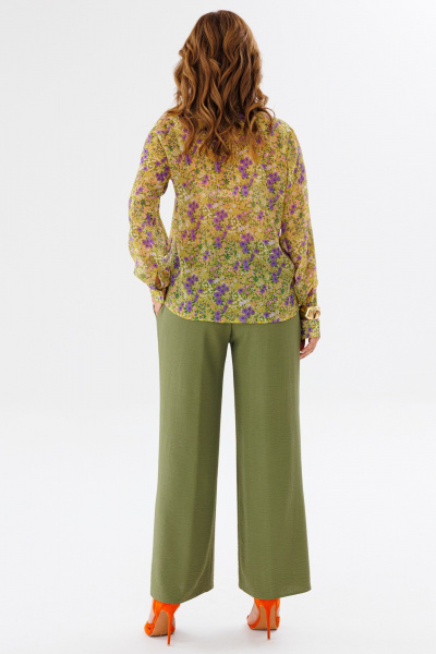 Костюм женский из шифона с рубашкой и брюками палаццо Anastasia 1140 желтый/олива - фото 29