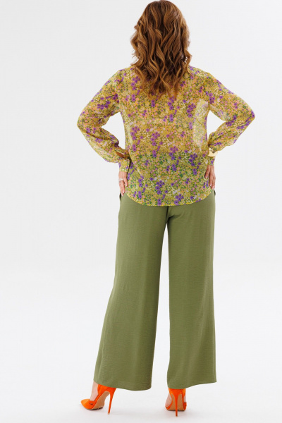 Костюм женский из шифона с рубашкой и брюками палаццо Anastasia 1140 желтый/олива - фото 28
