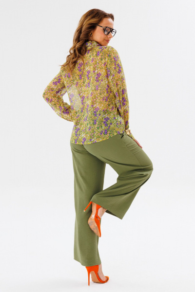 Костюм женский из шифона с рубашкой и брюками палаццо Anastasia 1140 желтый/олива - фото 27