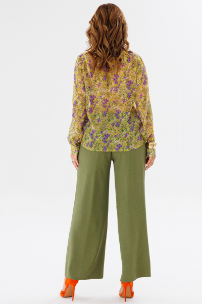 Костюм женский из шифона с рубашкой и брюками палаццо Anastasia 1140 желтый/олива - фото 26