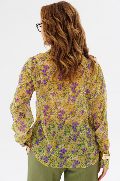 Костюм женский из шифона с рубашкой и брюками палаццо Anastasia 1140 желтый/олива - фото 25