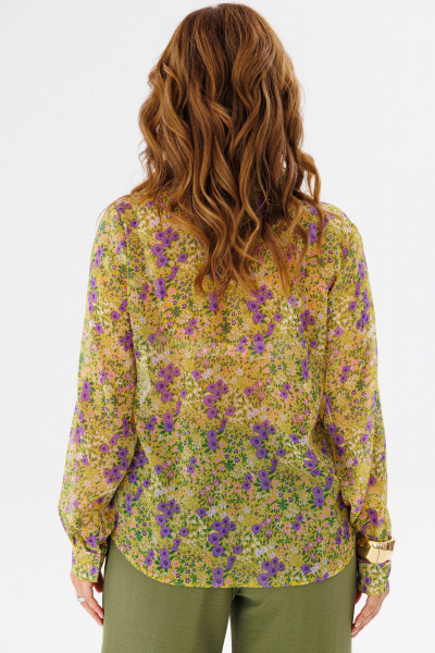 Костюм женский из шифона с рубашкой и брюками палаццо Anastasia 1140 желтый/олива - фото 23