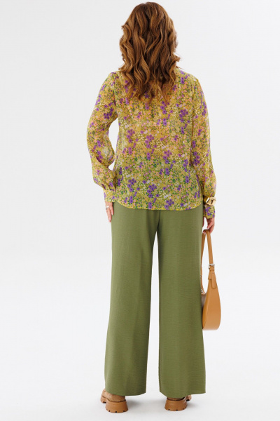 Костюм женский из шифона с рубашкой и брюками палаццо Anastasia 1140 желтый/олива - фото 7