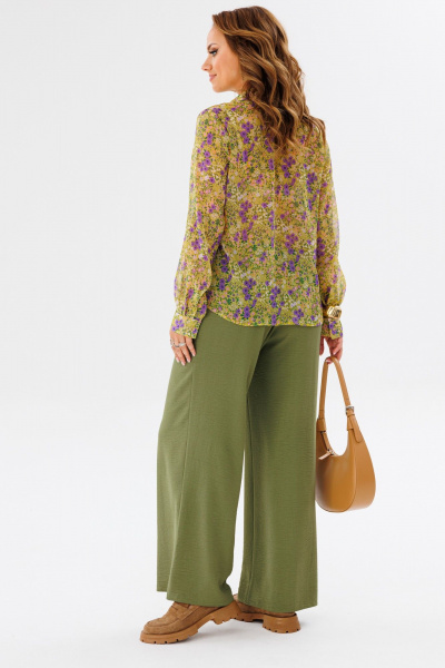 Костюм женский из шифона с рубашкой и брюками палаццо Anastasia 1140 желтый/олива - фото 6