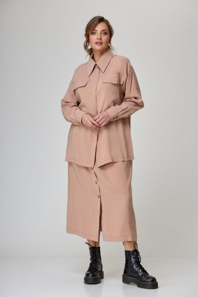 Юбка миди А-силуэта с карманами и широким поясом Anelli 874.1 беж - фото 2