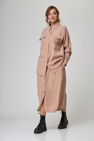 Юбка миди А-силуэта с карманами и широким поясом Anelli 874.1 беж - фото 1