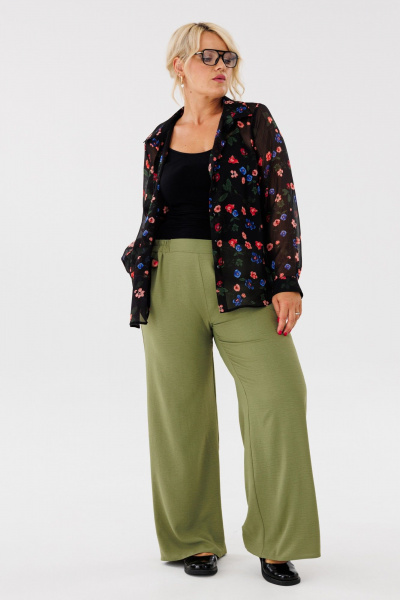 Блуза женская шифоновая с воротником на стойке Anastasia 1134 черный(принт_цветы) - фото 5