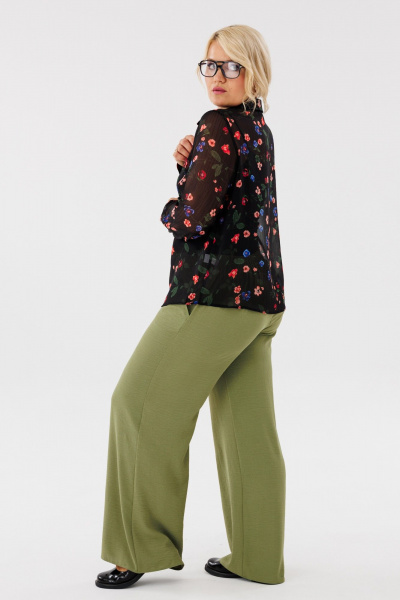 Блуза женская шифоновая с воротником на стойке Anastasia 1134 черный(принт_цветы) - фото 4