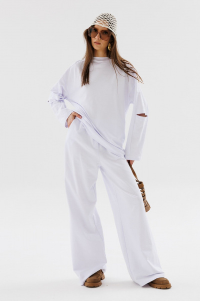 Брюки свободного кроя из трикотажа с карманами NikVa 705-1 молоко - фото 3