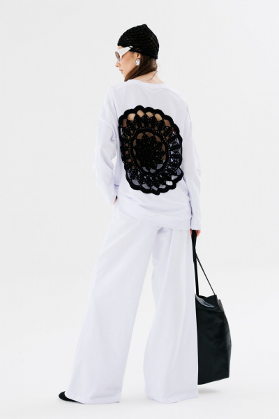 Брюки свободного кроя из трикотажа с карманами NikVa 705-1 молоко - фото 6