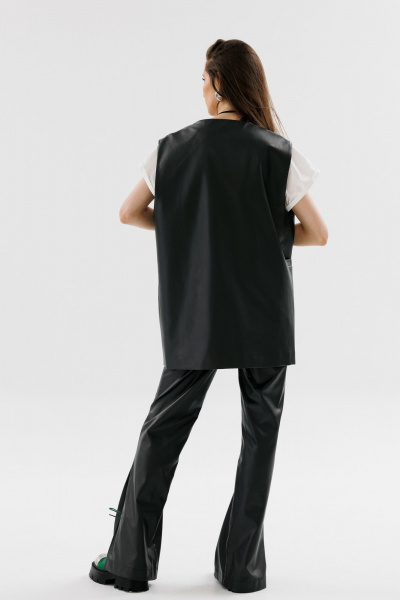 Деловой жилет из эко-кожи с зауженными карманами NikVa 709-3 чёрный - фото 4