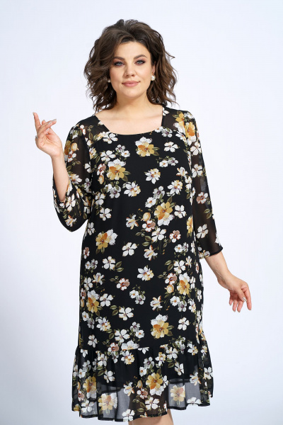 Платье силуэта А-образное на подкладке с разрезом Alani Collection 2148 бело-желтые_цветы - фото 8