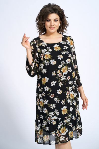 Платье силуэта А-образное на подкладке с разрезом Alani Collection 2148 бело-желтые_цветы - фото 7