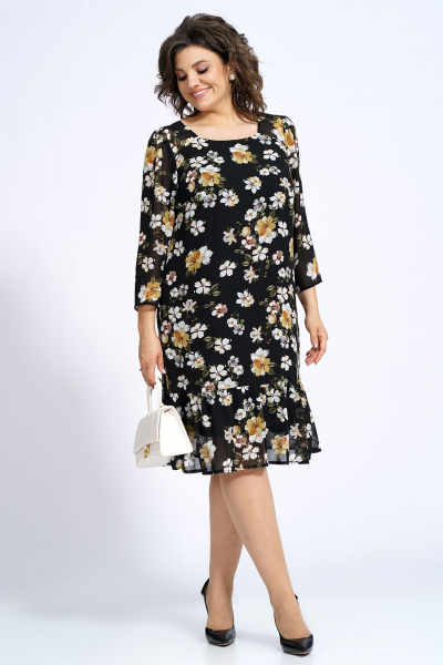 Платье силуэта А-образное на подкладке с разрезом Alani Collection 2148 бело-желтые_цветы - фото 4